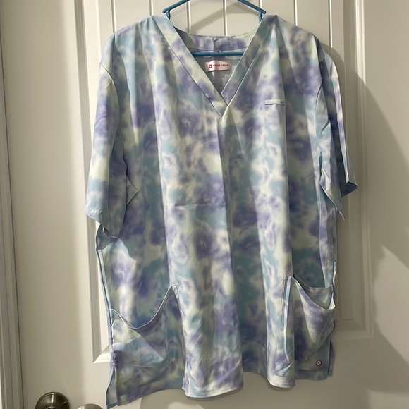 Blue and Purple Tie Dye Scrub Top - Picture 1 of 2